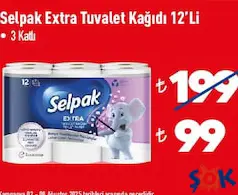 SELPAK EXTRA TUVALET KAĞIDI 12'Lİ 3 KATLI indirimli fiyat SELPAK EXTRA TUVALET KAĞIDI 12'Lİ 3 KATLI fiyat ve kampanya bilgisi